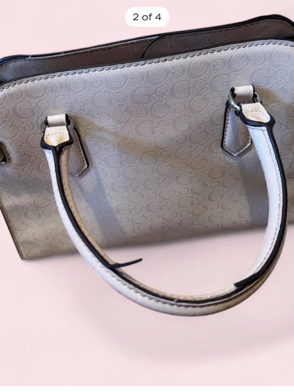 GUESS Cream Dome Satchel with Signature Logo Plaque